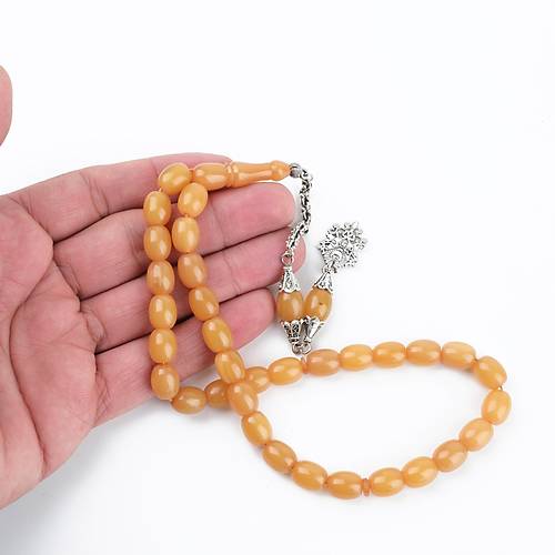 Skma Kehribar Alpaka Pskl Beyzi Kesim 8.5x10mm Tesbih