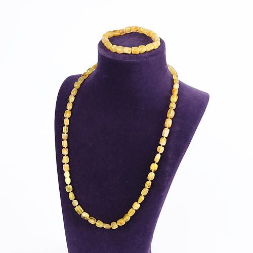 Rus Damla Kehribar Kolye(19.6gr/63cm) ve  Bileklik Seti (8gr)