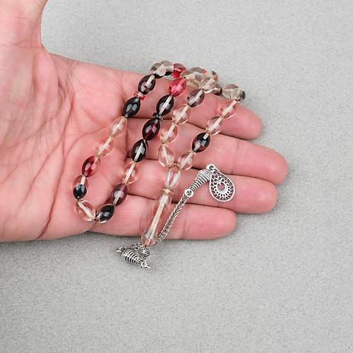 S�kma Kehribar Alpaka P�sk�ll� Beyzi Kesim 7x11mm Tesbih