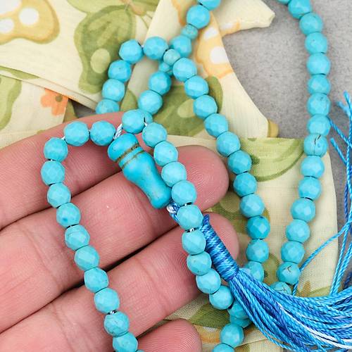 Firuze Ta�� Elmas Kesim �p P�sk�ll� 99'luk 5.5x6mm Tesbih- Turkuaz