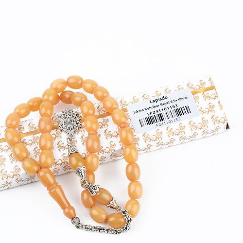 Skma Kehribar Alpaka Pskl Beyzi Kesim 8.5x10mm Tesbih