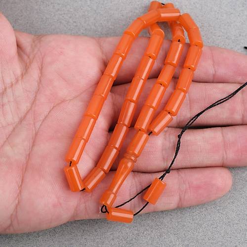 S�kma Kehribar Bilek Boy Kesme Kesim 5.5x10mm Tesbih-Turuncu
