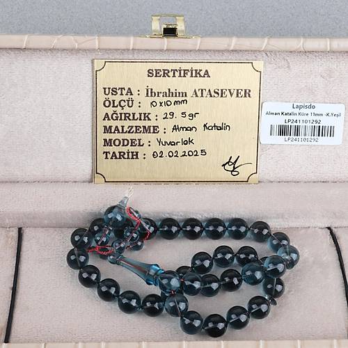 Alman Katalin Usta i Kre Kesim 10mm Tesbih -Koyu Yeil