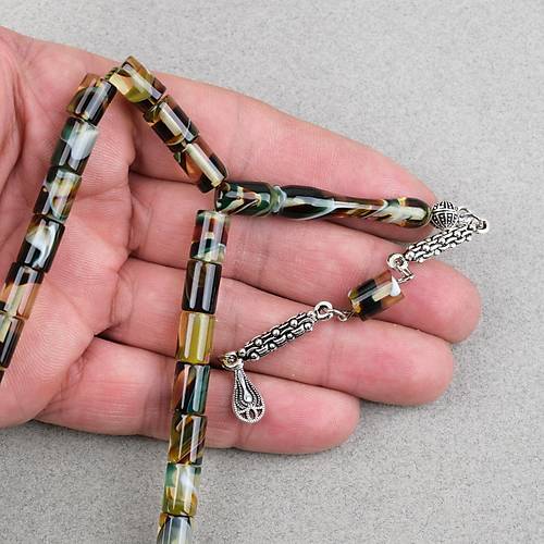 Arizona Katalin Alpaka P�sk�l Kesme Kesim 7x11mm Tesbih- Ye�il Beyaz