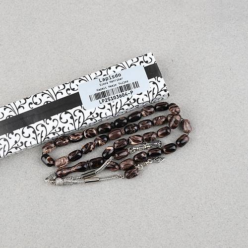 S�kma Kehribar Kaps�l Kesim Alpaka P�sk�ll� 7x11mm Tesbih Kahverengi