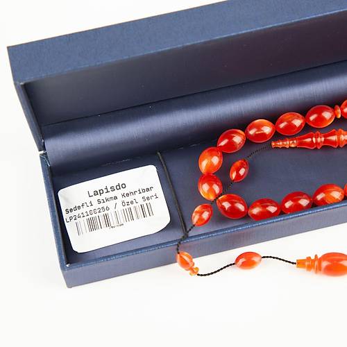 zel Seri Sedefli Skma Kehribar Beyzi Kesim 9x12mm Tesbih
