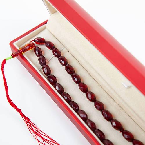 Osmanl Ate-i Kehribar 925Ayar Gm Pskll Faset Kapsl Kesim (MIR) 7.5x12mm Tesbih