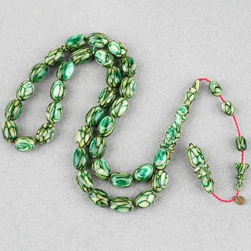 Galalit Yumurta Kesim 8.5x12mm Tesbih -Sedefli Yeil