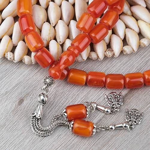 S�kma Kehribar Alpaka P�sk�ll� Kaps�l Kesim 9x11mm Tesbih - A��k Kestane