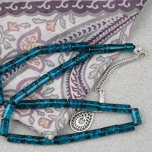 S�kma Kehribar Bilek Boy Alpaka P�sk�ll� Kesme Kesim 5x9mm Tesbih -Koyu Ye�il