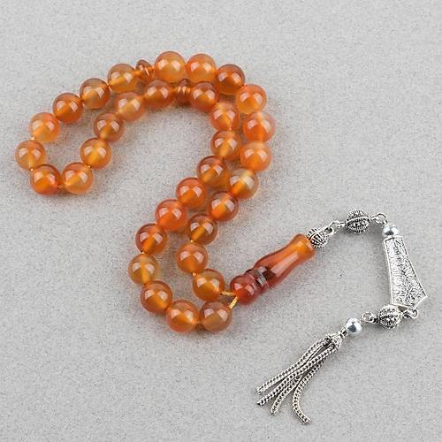 Akik Ta�� Habbe ve �mame Dahil Akik Alpaka P�sk�l K�re kesim 10mm Tesbih