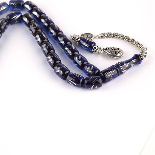 Ate Kehribar 925Ayar Gm akm ve Pskl Kapsl Kesim 8x11mm Tesbih