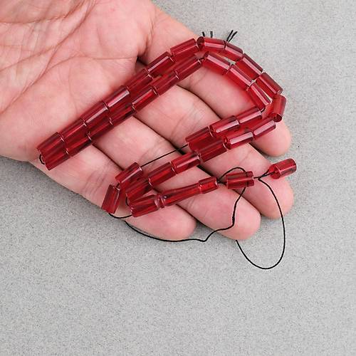 Ate� Kehribar Kesme Kesim 6x10mm Tesbih P�sk�ls�z K�rm�z�