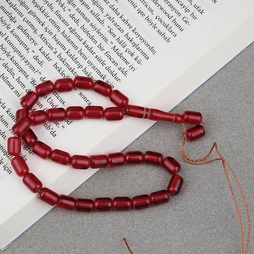 S�kma Kehribar Kaps�l Kesim 7x9mm Tesbih - �effaf K�rm�z� P�sk�ls�z