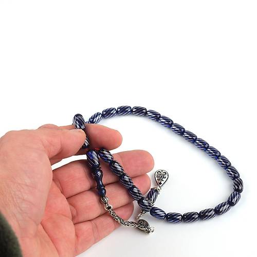 Ate Kehribar 925Ayar Gm akm ve Pskl Kapsl Kesim 7x11mm Tesbih