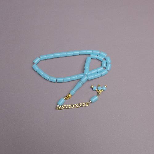 U�ak Cam� Kesme Kesim 7x10mm Tesbih Alt�n Renk P�sk�ll� Turkuaz