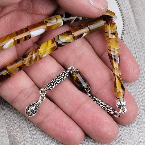 Arizona Katalin Alpaka P�sk�l Kesme Kesim 7x10mm Tesbih- Kahverengi Sar�