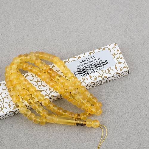 Damla Kehribar 99luk Tekerlek Kesim 7.5x6mm Namez Tesbihi