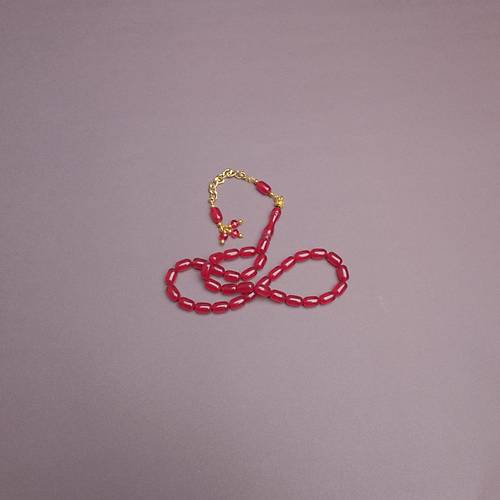 S�kma Kehribar Kaps�l Kesim P�sk�ll� 7x11mm Tesbih K�rm�z�