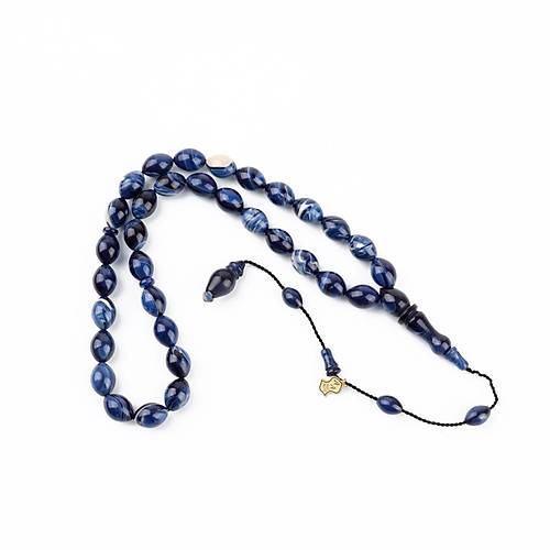 Skma Kehribar Beyzi Kesim 8x11mm Tesbih - Mavi