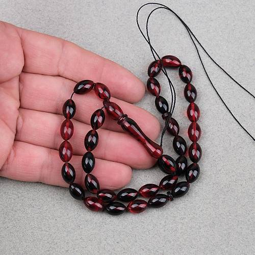 S�kma Kehribar Beyzi Kesim 7x11mm Tesbih- Siyah K�rm�z�