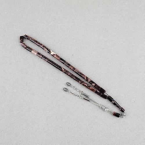 S�kma Kehribar Kesme Kesim Alpaka P�sk�ll� 6x10mm Tesbih Krem Kahverengi