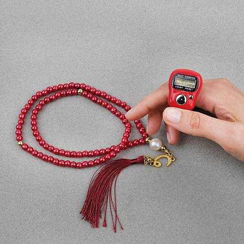 Zikirmatik Elektronik Tesbih ve 99luk Namaz Tesbih Seti -Krmz