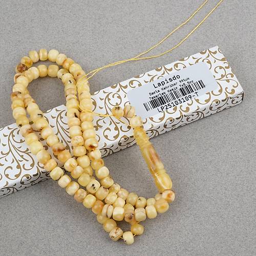 Damla Kehribar 99luk Tekerlek Kesim 7x5.5mm Namez Tesbihi