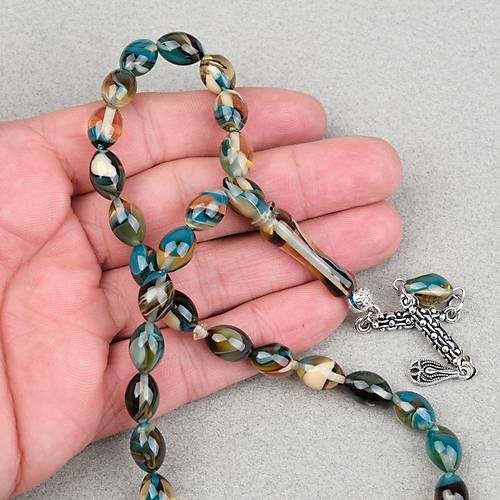 Arizona Katalin Alpaka P�sk�l Beyzi Kesim 8x12mm Tesbih- Mavi Sar�