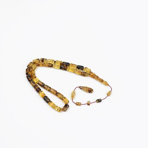 Dominik Mavi Kaya Damla Fosilli Amber Kapsl Kesim 8x13mm Tesbih