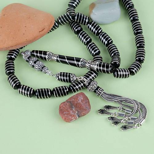 Erzurum Oltu 925Ayar Gm Pskl ve Helezon lemeli Nakka mame Kapsl Kesim7x11.5mm Tesbih