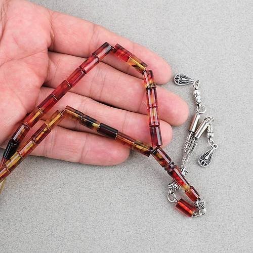 S�kma Kehribar Kesme Kesim Alpaka P�sk�ll� 6x10mm Tesbih