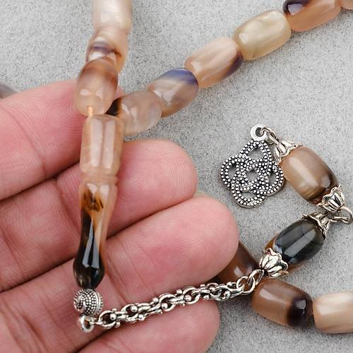 S�kma Kehribar Sedefli Alpaka P�sk�l Kaps�l Kesim 8x11.5mm Tesbih