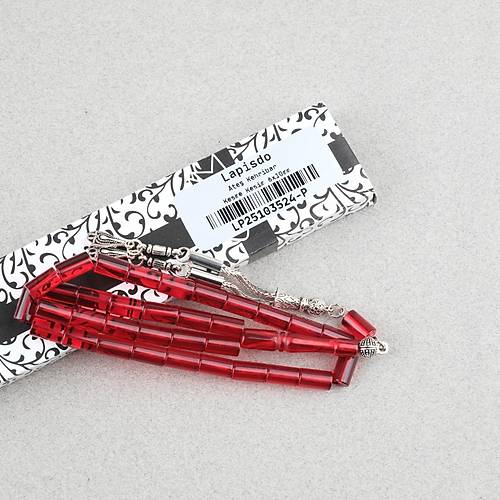 Ate� Kehribar Kesme Kesim Alpaka P�sk�ll� 6x10mm Tesbih K�rm�z�
