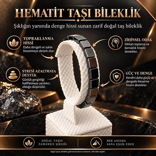 Hematit Do�al Ta� Kare Bileklik