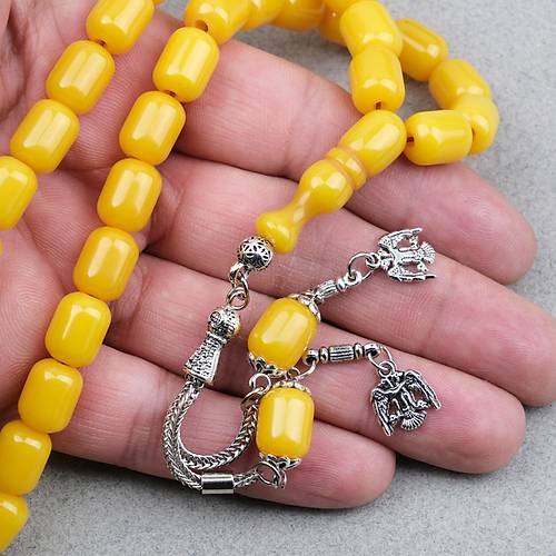 Katalin �ubuk Alpaka P�sk�ll� Kaps�l Kesim 9x12.5mm Tesbih - Hardal Sar�