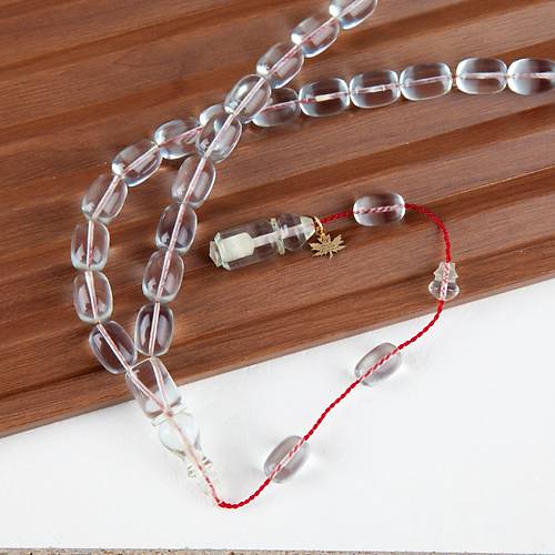 Ate Kehribar Beyzi Kesim 7.5x11mm Tesbih - effaf Beyaz