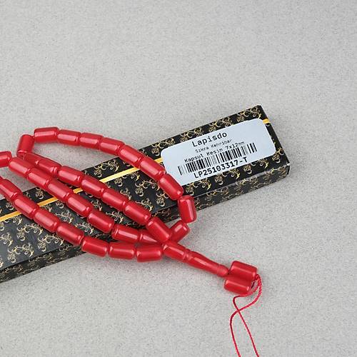 S�kma Kehribar Kaps�l Kesim 7x12mm Tesbih - Mat K�rm�z� P�sk�ls�z