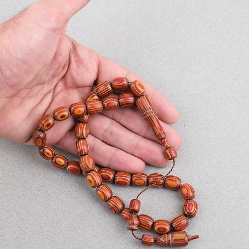 Kafur A�ac� Kaps�l Kesim 11x12mm Tesbih - Sar� K�rm�z�