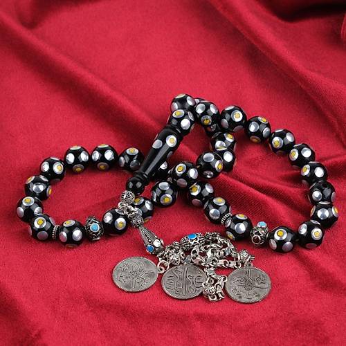 G�rc� Oltu ��lemeli A��r 3 Sallant� Alpaka P�sk�l K�re Kesim 12mm Tesbih