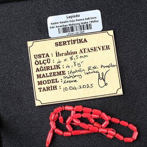 Kadim Katalin Eski Amerikan Mahjong Istaka Bilek Boy Ulu Kesme Kesim 4x8.5mm Tesbih - Krmz