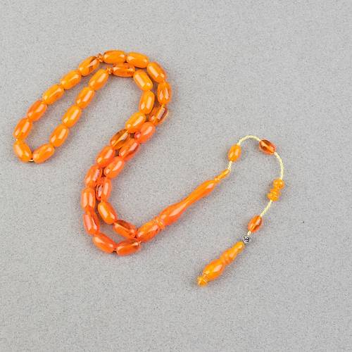 S�kma Kehribar Usta ��i �mzal� Badem Kesim 8x13mm Tesbih