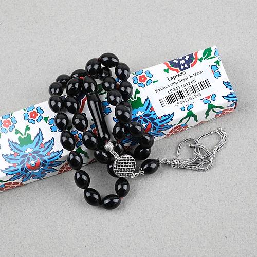 Erzurum Oltu 925Ayar Gm Pskl Beyzi Kesim 9x12mm Tesbih