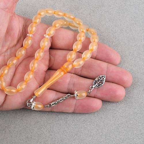 Kedig�z� Toz Kehribar Alpaka P�sk�ll� Beyzi Kesim 7x11mm Tesbih Turuncu