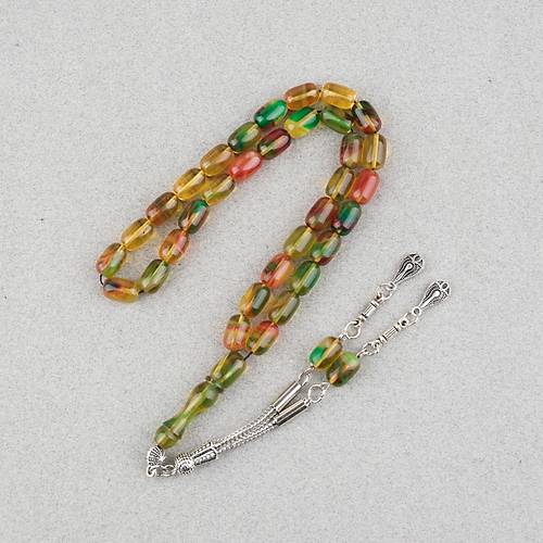 S�kma Kehribar Kaps�l Kesim Alpaka P�sk�ll� 7x11mm Tesbih