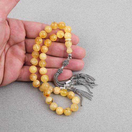 Rus Kaya Damla Kehribar 925ayar G�m�� P�sk�l K�re Kesim 9mm Tesbih