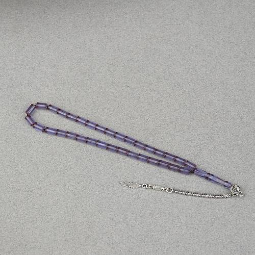 Ate� Kehribar Alpaka P�sk�ll� Kesme Kesim 4x7mm Tesbih- G�k Mavisi