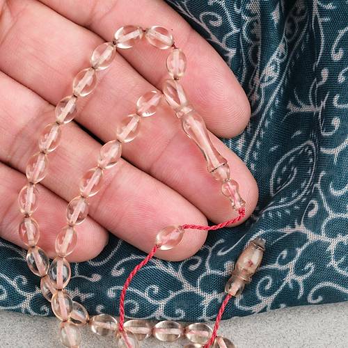 S�kma Kehribar Beyzi Kesim Sistemli Bilek Boy 5x8mm Tesbih �effaf