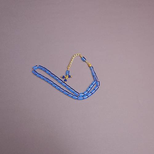 U�ak Cam� Kesme Kesim 7x10mm Alt�n Renk P�sk�ll� Tesbih �effaf Mavi