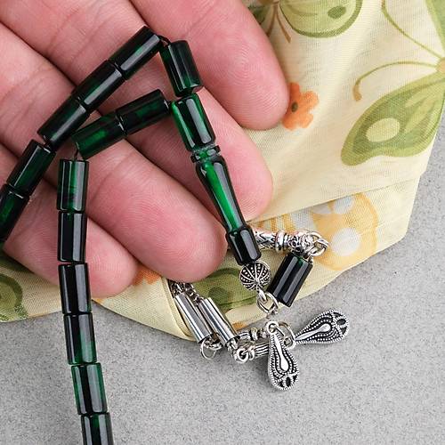 S�kma Kehribar Kesme Kesim Alpaka P�sk�ll� 6x10mm Tesbih